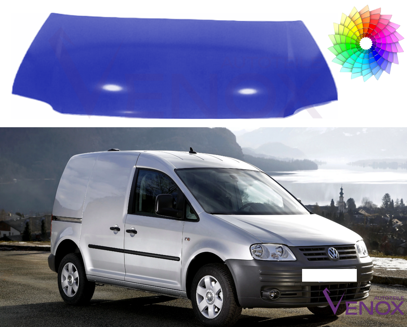 Motorhjelm til Vw Caddy 04-10 Lakeret i ønsket farve NY - Image 2