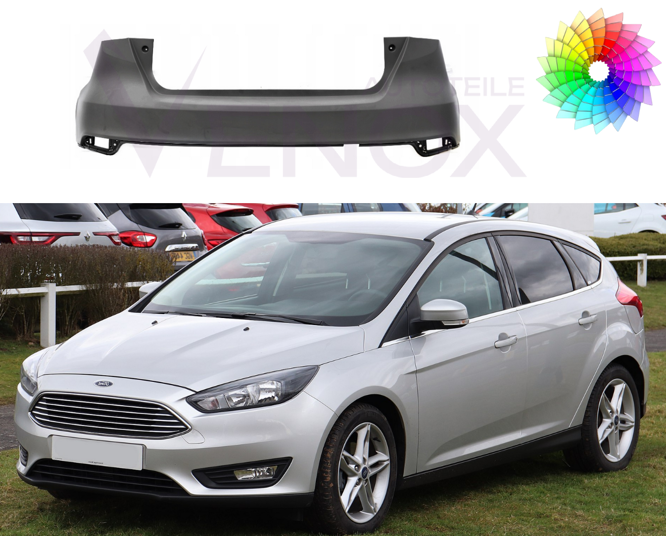 Bagkofanger til Ford Focus Mk3 2014-2018 HB PDC Lakeret i ønsket farve - Image 2