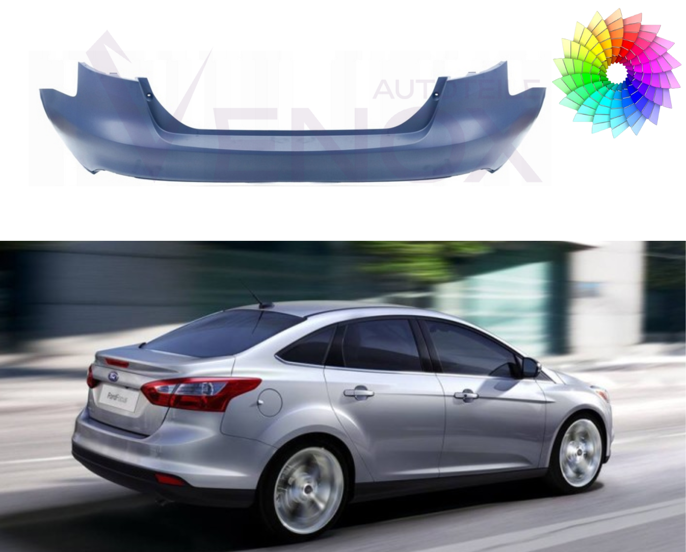 Bagkofanger til Ford Focus Mk3 2014-2018 Lim. PDC Lakeret i ønsket farve - Image 2