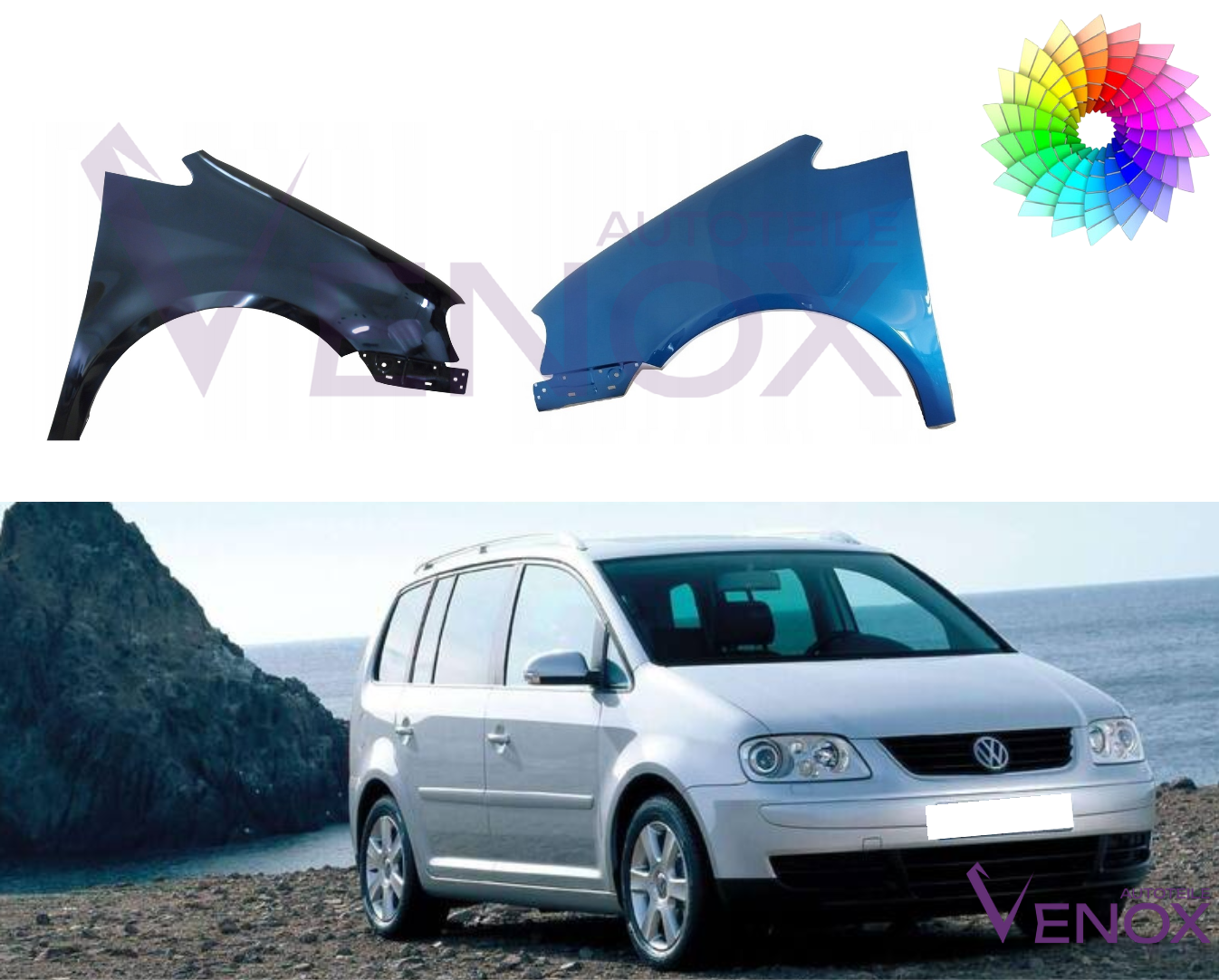 Stænkskærm højre til Vw Touran 1T 03-06 Lakeret i ønsket farve NY - Image 2