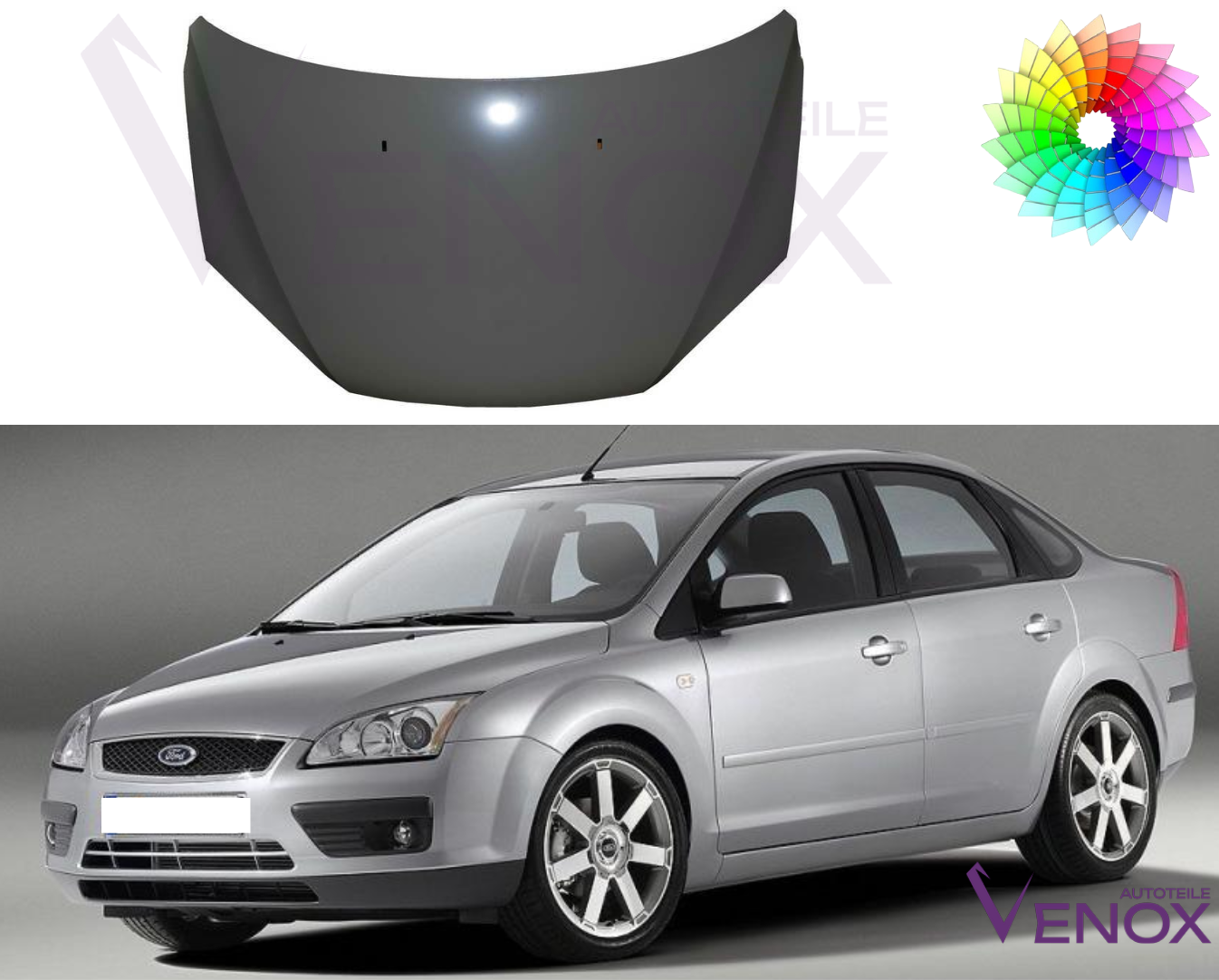 Motorhjelm til Ford Focus Mk 2 2004-2008 malet i valgfri farve Ny - Image 2