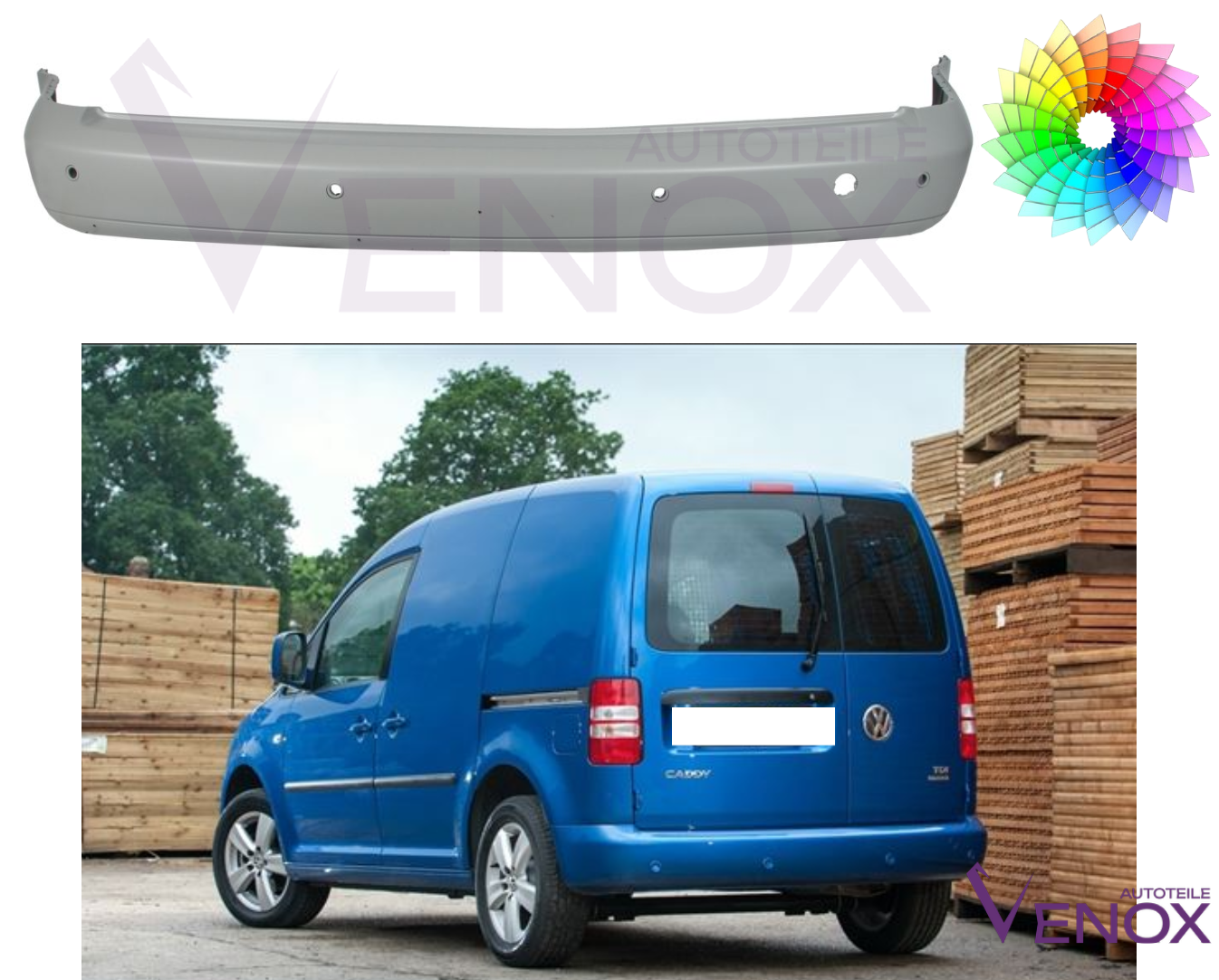 Bagkofanger til VW Caddy 10-15 6xPDC Lakeret i ønsket farve NY - Image 2