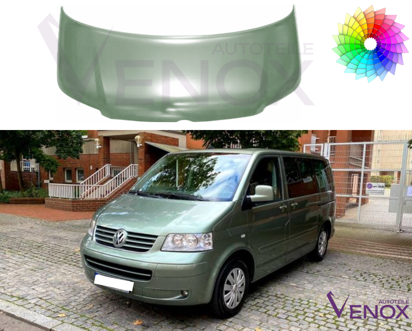 Motorhjelm til Vw Caravella Transporter Multivan T5 03-09 Lakeret i den farve, du ønsker - Image 2