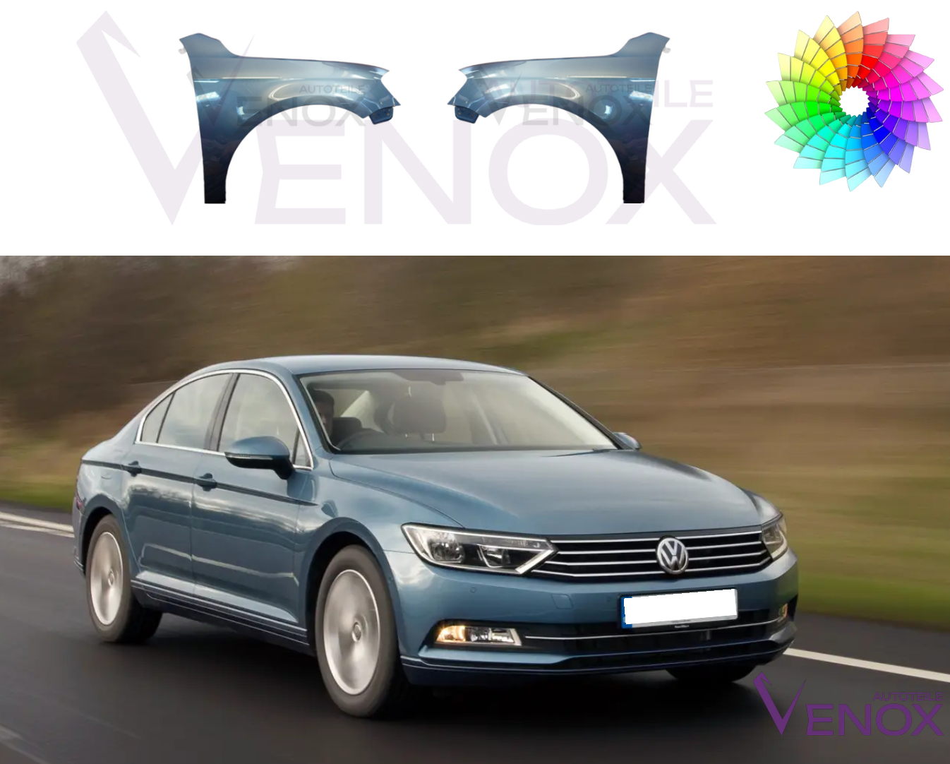 Stænkskærm foran til højre til VW Passat B7 10-15 LÆGGET I WISHED FARVE - Image 2