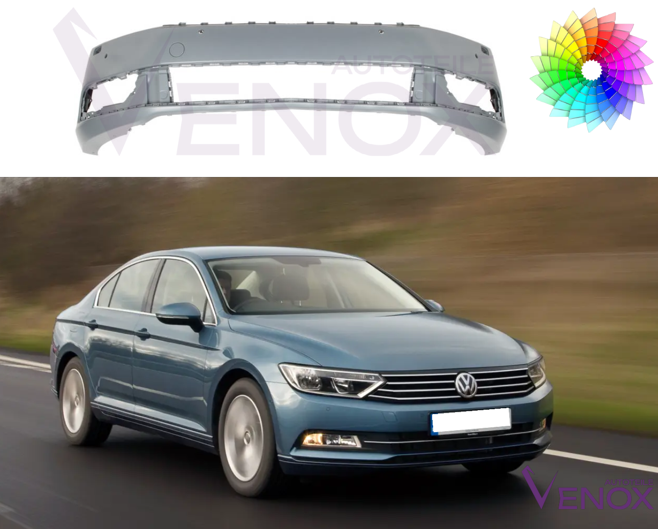 Forkofanger til VW Passat B7 2010-2015 SRA 4 x PDC lakeret i ønsket farve - Image 2