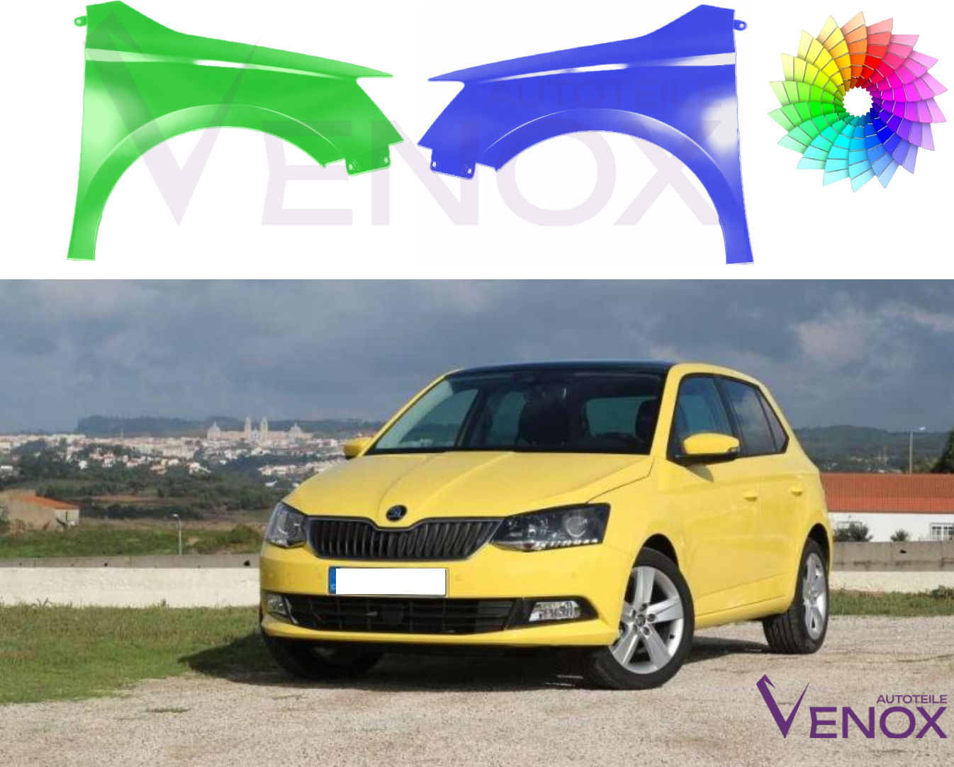 Stænkskærm foran til venstre til Skoda Fabia III 15-21 malet i ønsket farve NY - Image 2