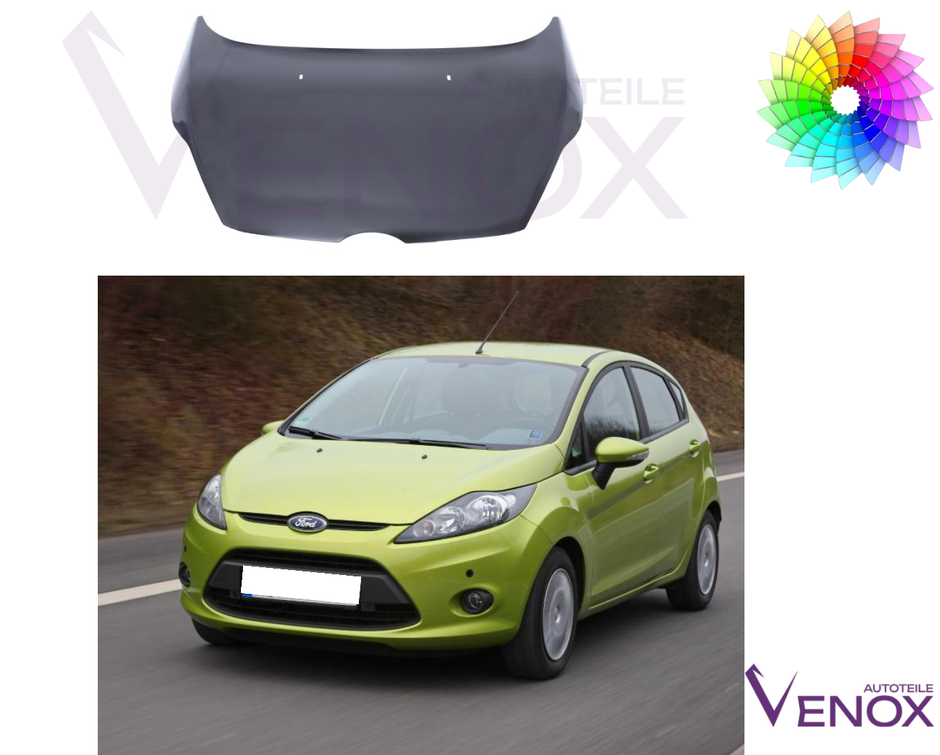 Motorhjelm til Ford Fiesta MK 7 2008-2013 Lakeret i ønsket farve Ny - Image 2