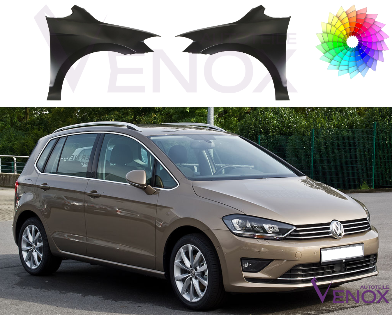 Stænkskærm højre til VW Golf Sportsvan Lakeret i ønsket farve 2014-2020 - Image 2