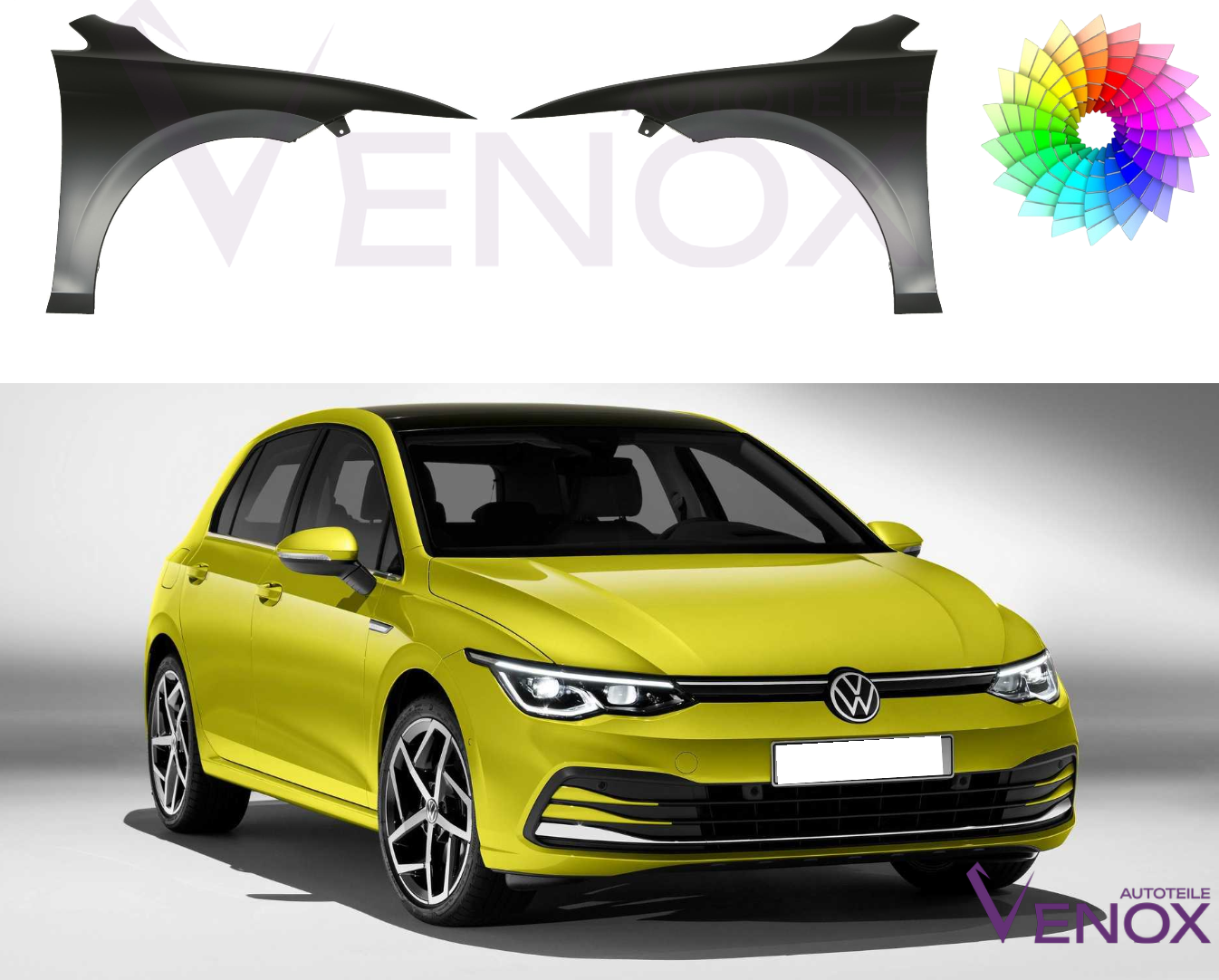 FRONT LEFT Mudguard for VW GOLF VIII PAINTED IN COLOUR OF YOUR CHOICE Fra 2019 - Image 2