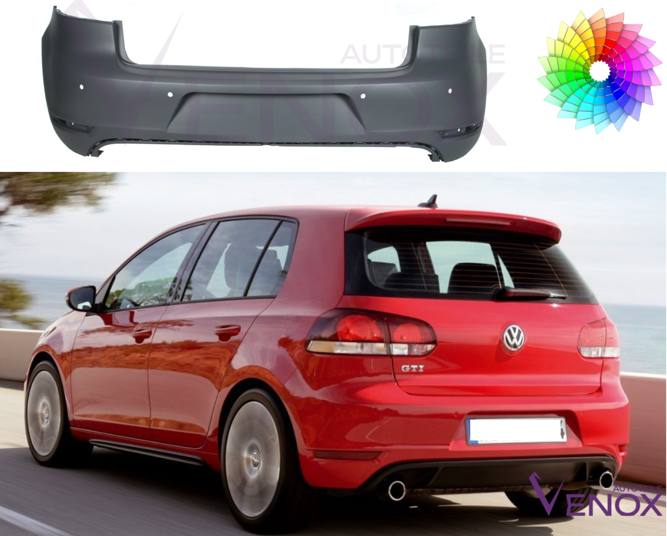 Bagkofanger til Vw Golf VI 6 08-16 GTD GTI 4 PDC Lakeret i ønsket farve - Image 2