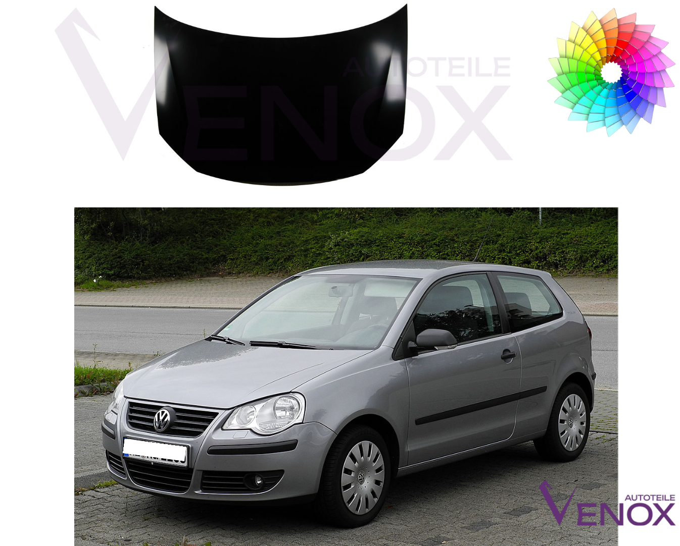 Motorhjelm til Vw Polo 9N1 2005-2009 Lakeret i ønsket farve Ny - Image 2