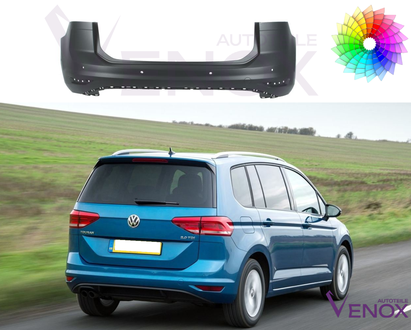 Bagkofanger til Vw Touran 5T fra 2015 PDC Lakeret i ønsket farve - Image 2