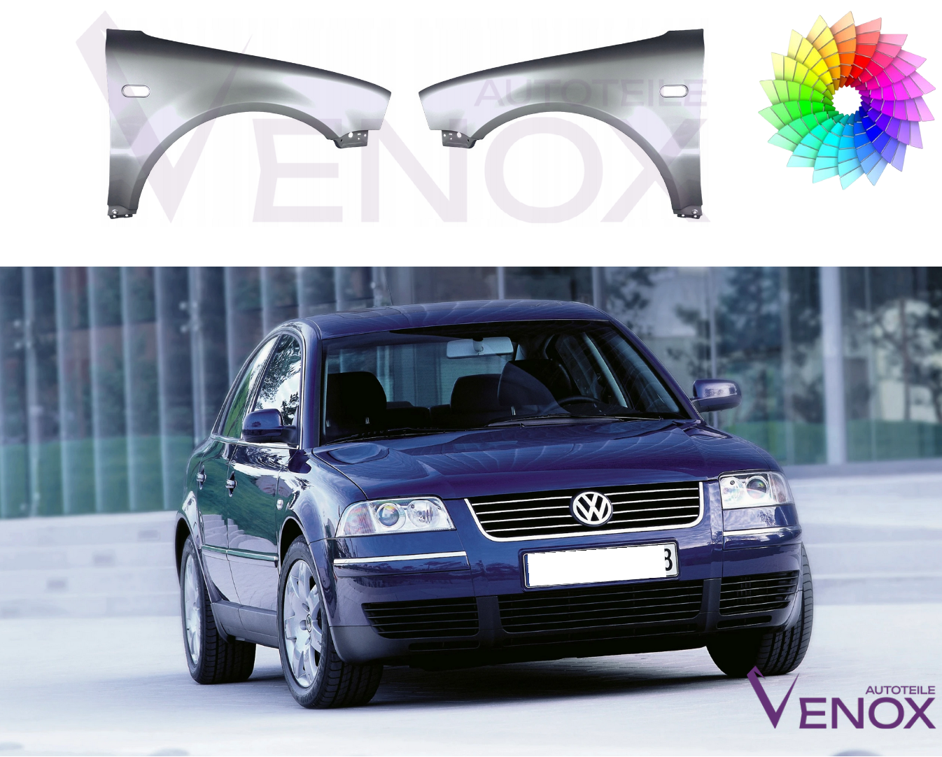 Stænkskærm FRONT RIGHT til VW Passat B5 00-05 MALET I WISHED FARVE - Image 2