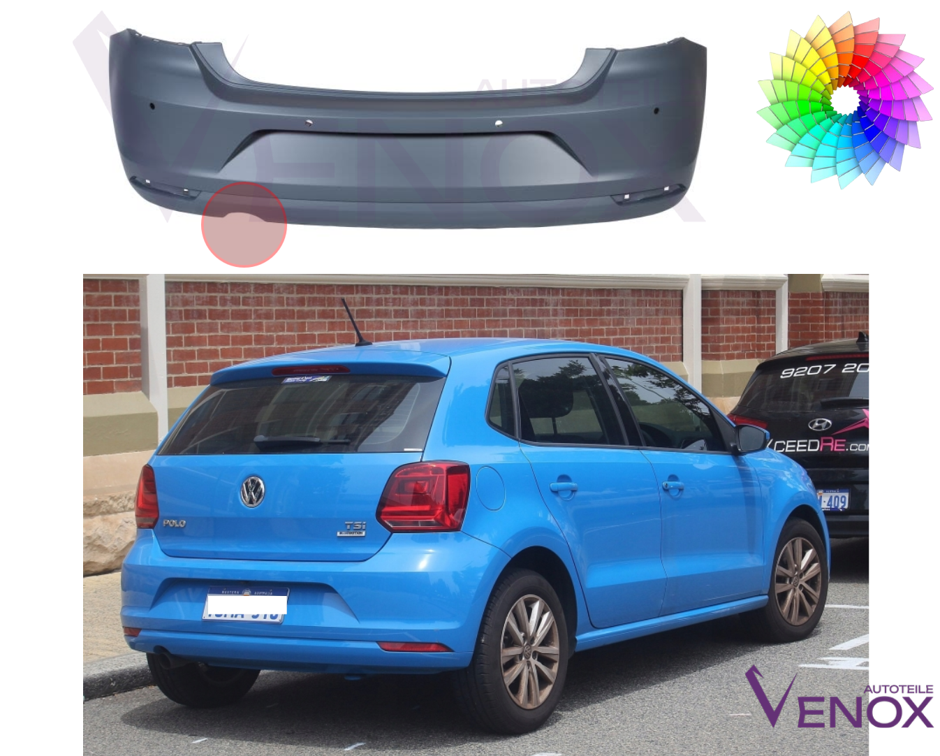 Bagkofanger til VW Polo 6R 2014-2017 PDC lakeret i ønsket farve - Image 2