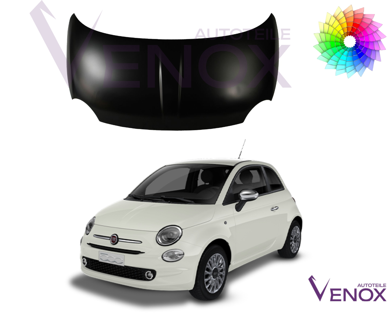 Motorhjelm til Fiat 500 (312) 07-15 malet i specialfarve NY - Image 2