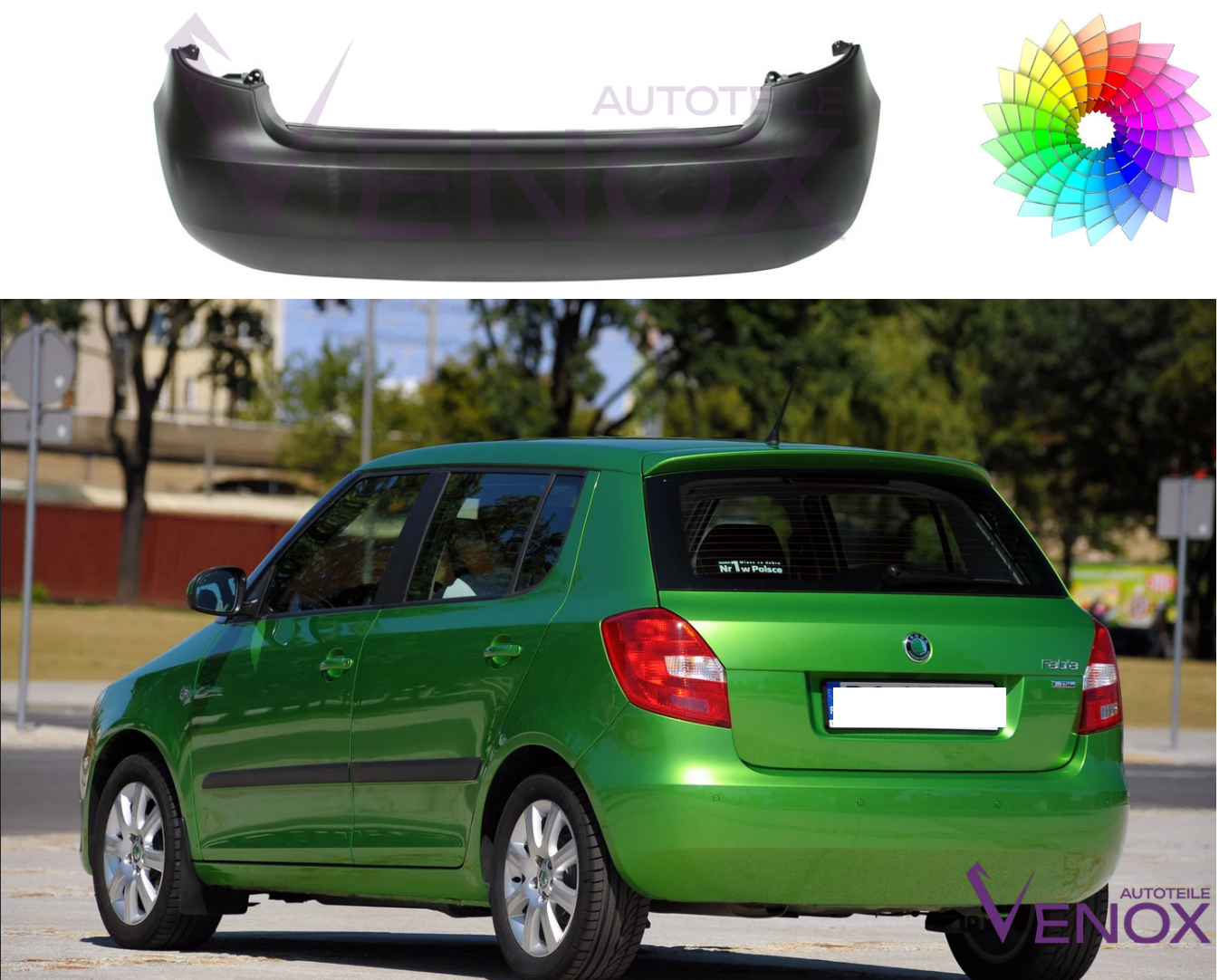 Bagkofanger til Skoda Fabia Roomster 5J 07-15 PDC Lakeret i ønsket farve - Image 2