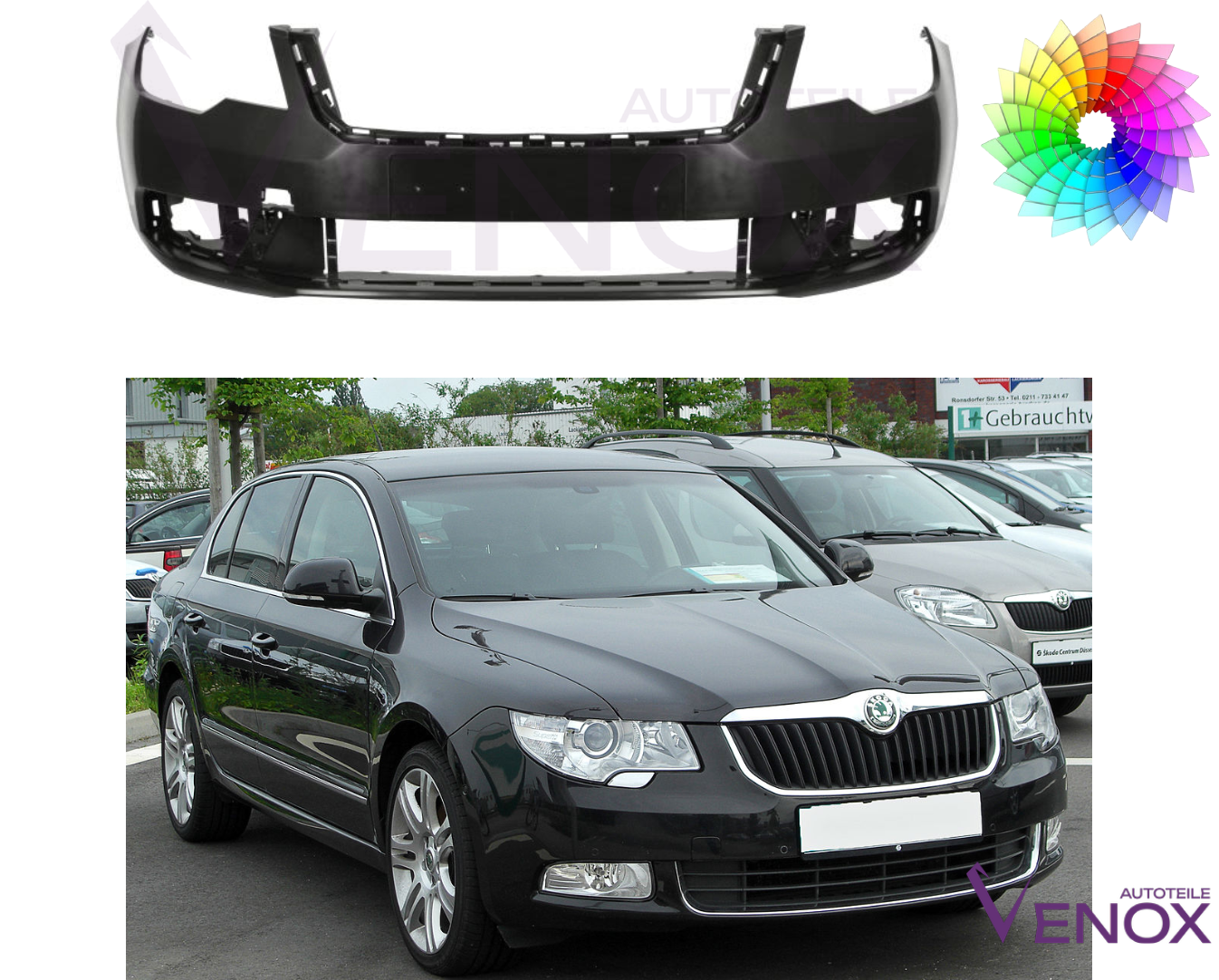 Forkofanger til Skoda SuperB 2008-2013 4/6 PDC Lakeret i ønsket farve - Image 2