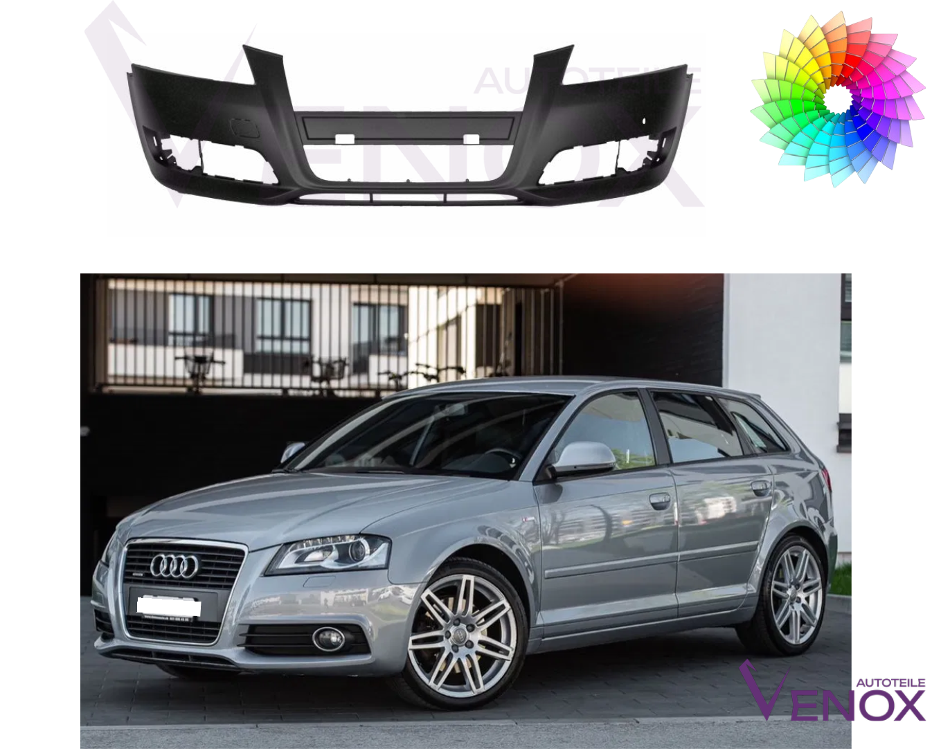 Forkofanger til Audi A3 8P 2008-2013 PDC Lakeret i ønsket farve - Image 2