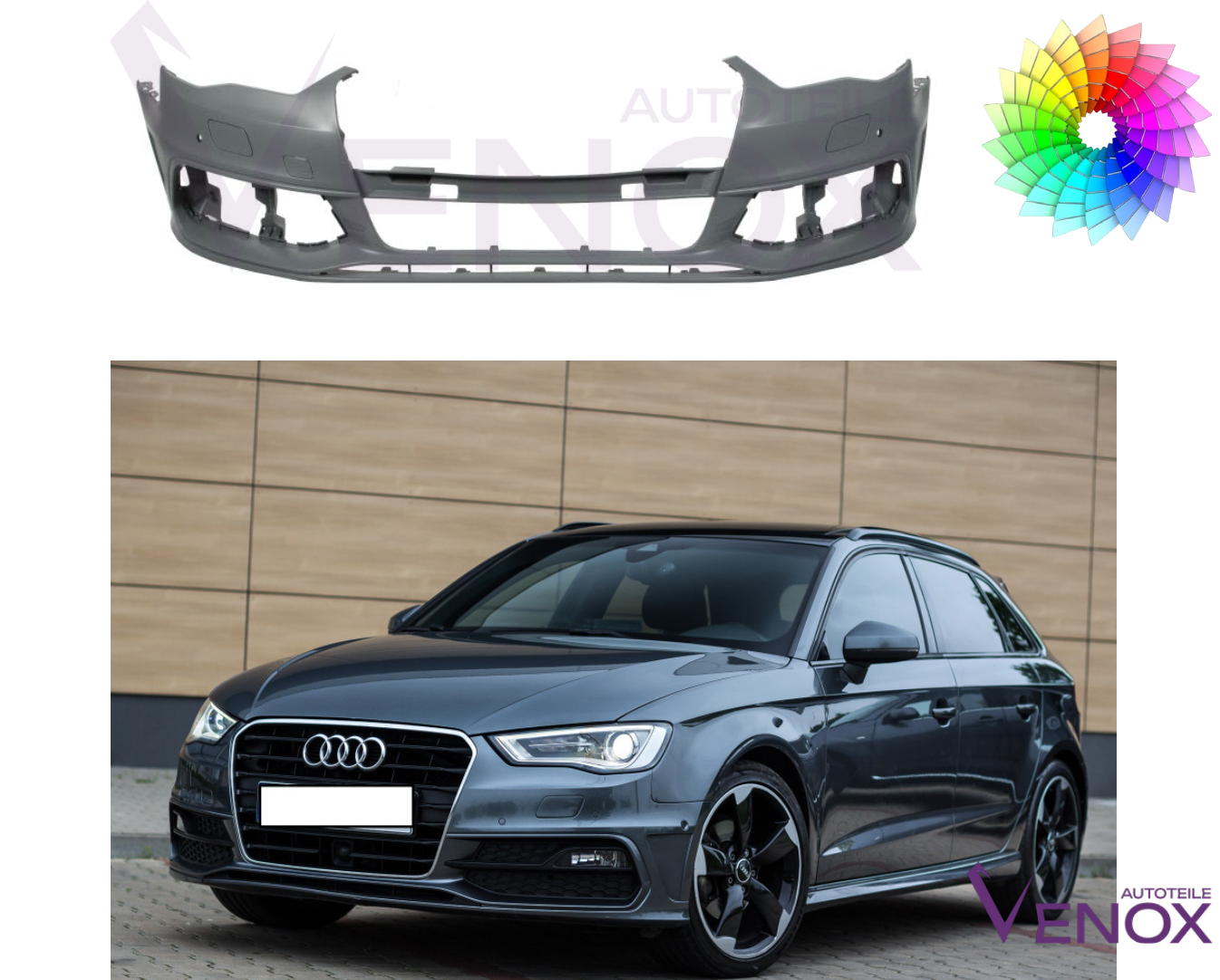 Forkofanger Til Audi A3 8V 12-16 S-Line SRA PDC +/- Lakeret i farve efter eget valg - Image 2