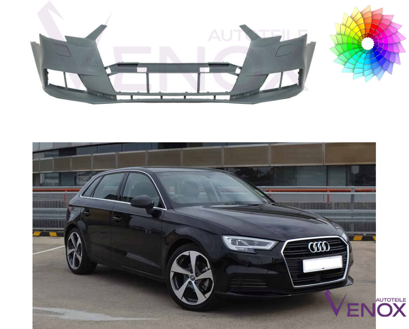 Forkofanger til Audi A3 8V 2016-2020 SRA PDC Lakeret i ønsket farve NY - Image 2