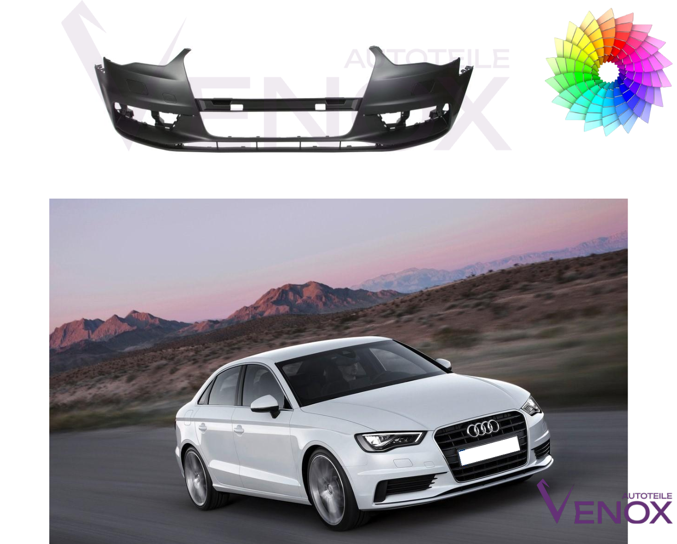 Forkofanger til Audi A3 8V Lim 12-16 SRA PDC Lakeret i ønsket farve - Image 2