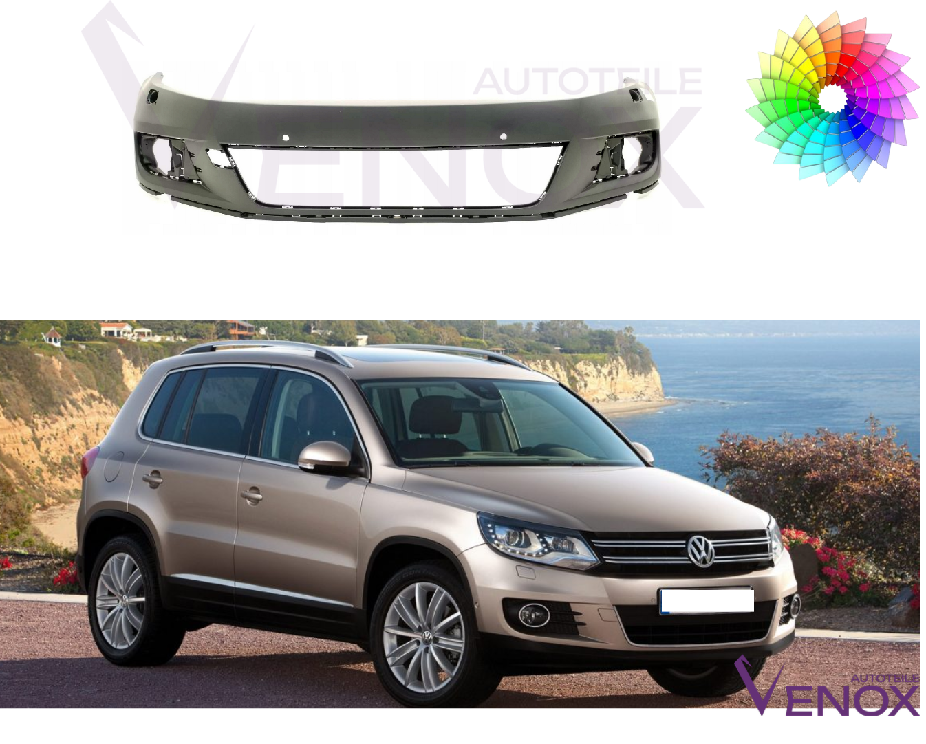 Forkofanger til VW Tiguan 2011-2016 PDC SRA lakeret i ønsket farve - Image 2