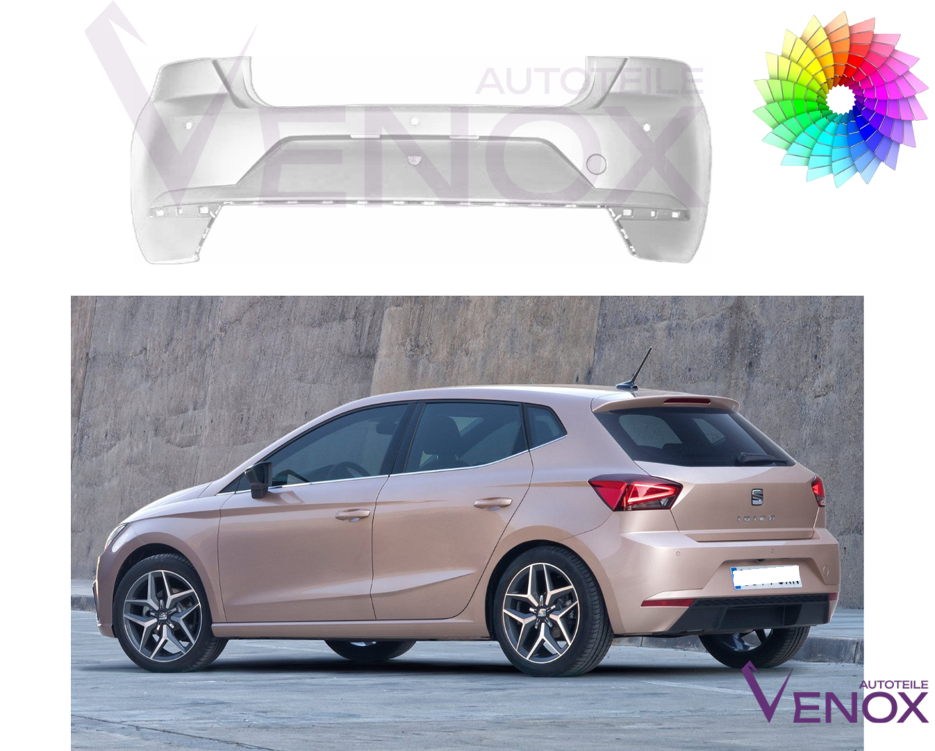 Bagkofanger til Seat Ibiza 6F 2017- 3 x PDC Lakeret i ønsket farve - Image 2