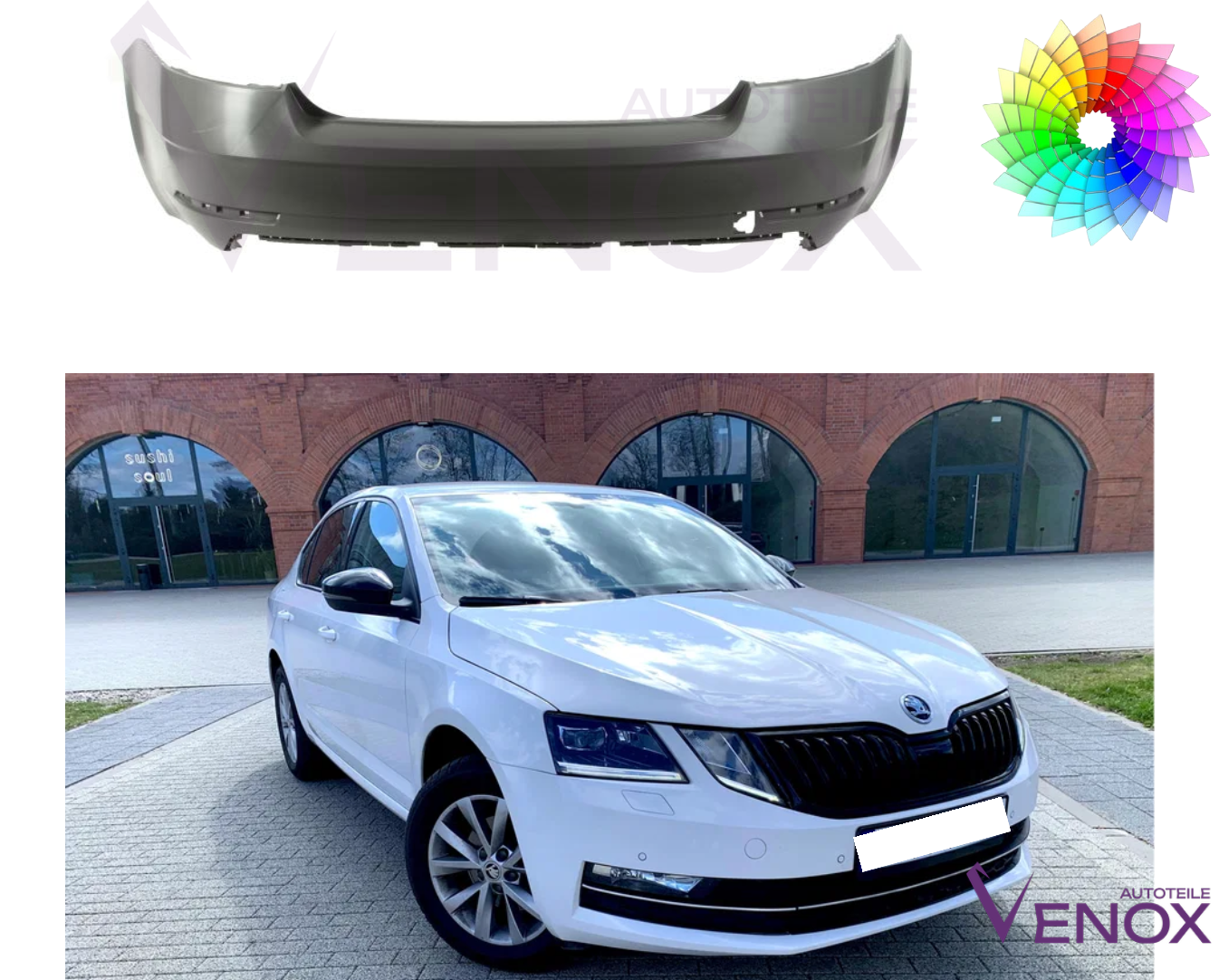 Bagkofanger til Skoda Octavia 5E 17-20 PDC Lakeret i ønsket farve - Image 2