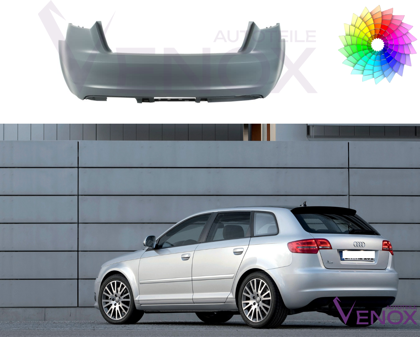 Bagkofanger til Audi A3 8P 2008-2012 SportBack PDC Lakeret i ønsket farve - Image 2