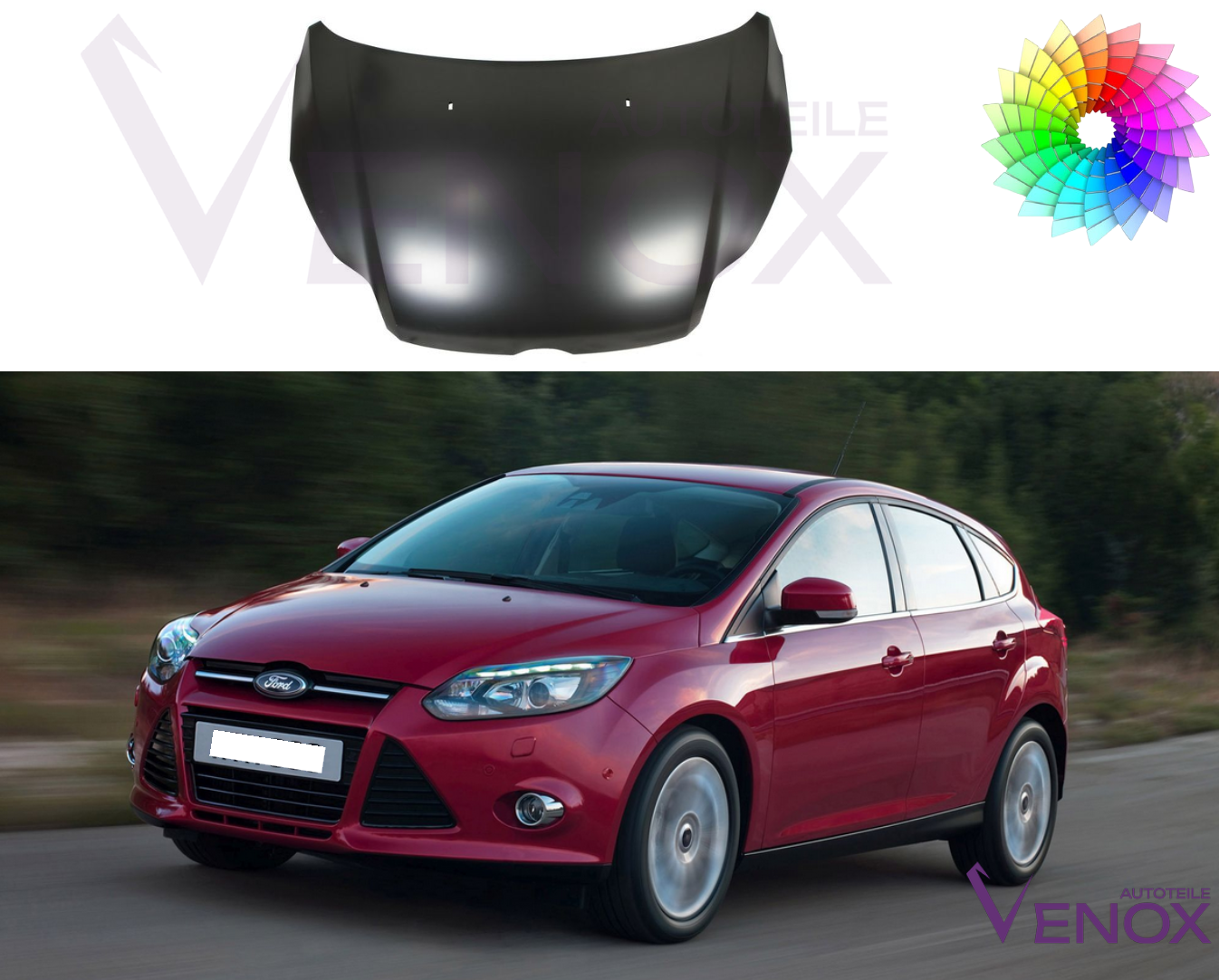 Motorhjelm til Ford Focus Mk 3 2010-2014 Lakeret i ønsket farve Ny - Image 2