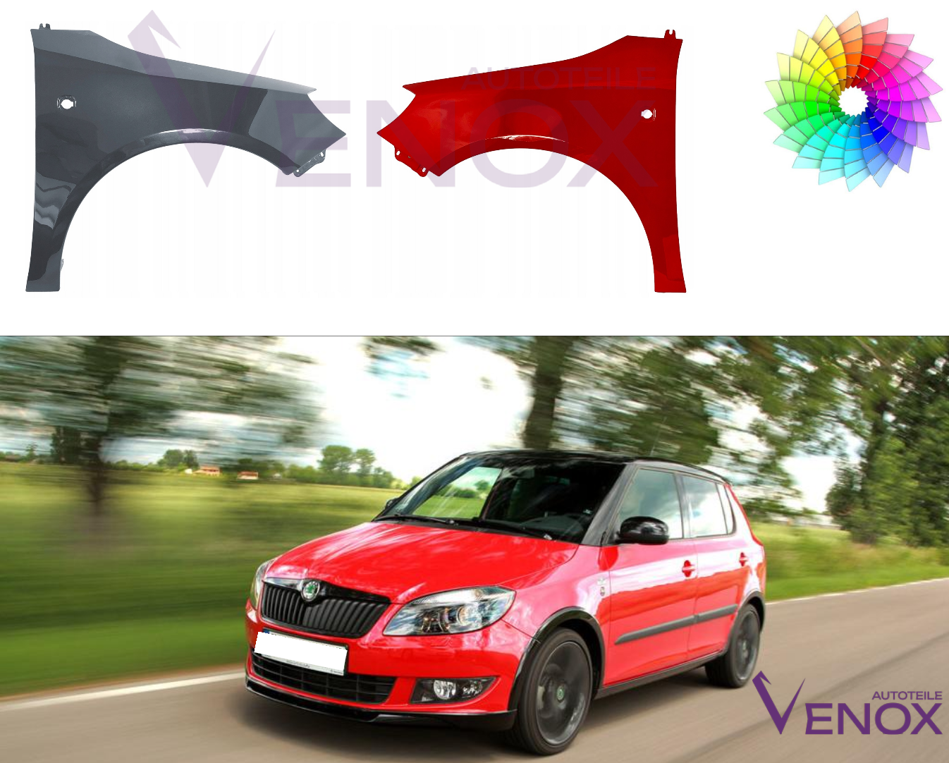Stænkskærm foran til højre til Skoda Fabia 5J 07-15 Lakeret i ønsket farve - Image 4