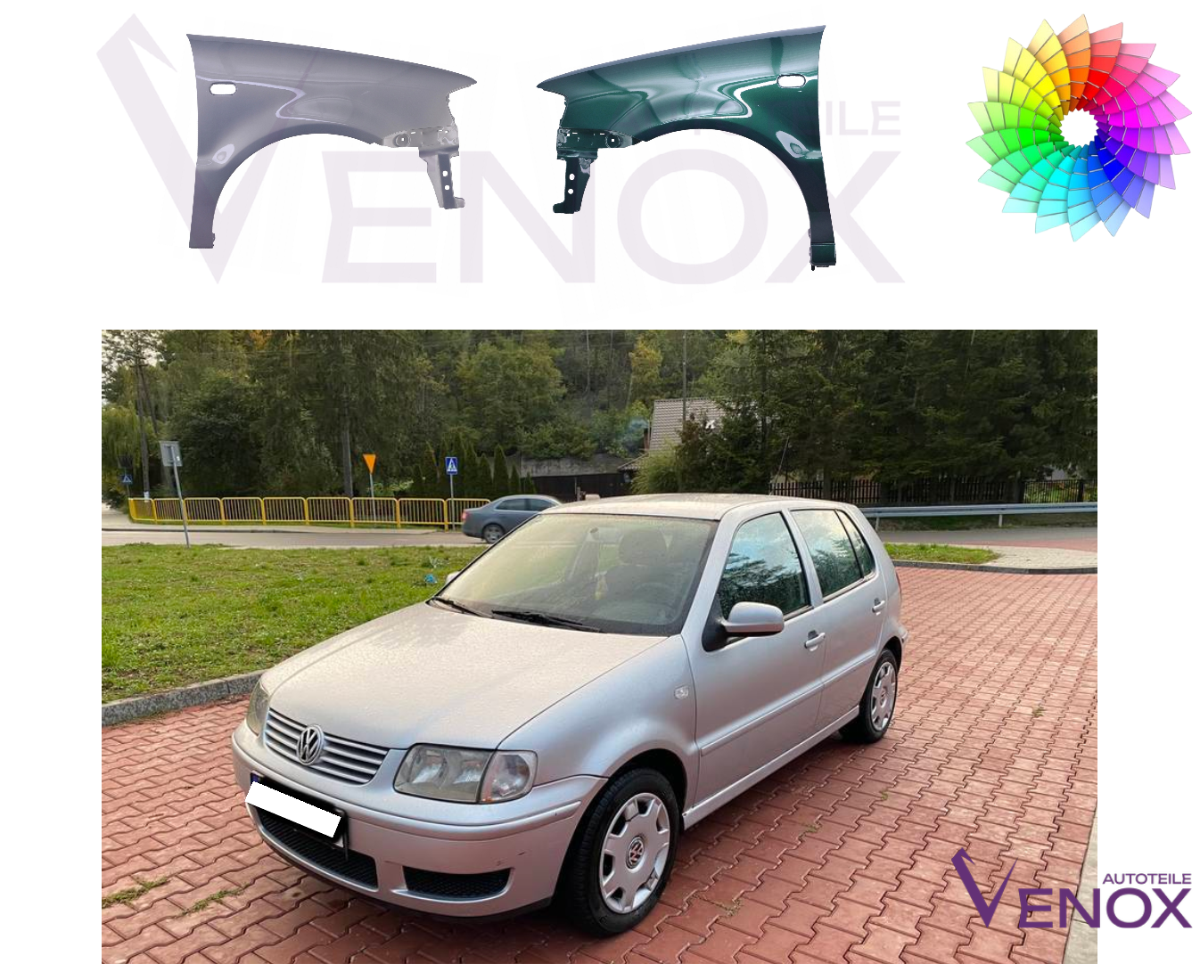 Stænkskærm foran højre til VW Polo 6N2 99-01 LÆGGET I WISHED FARVE - Image 2